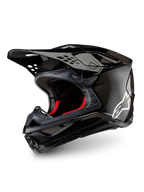 Alpinestars Supertech M10 Fame ECE 22.06, casco de motocross, negro mate y brillante con blanco e interior rojo, fibra de carbono 3K
