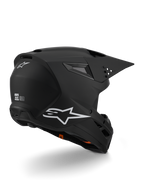 Alpinestars S-M3 Solid Helmet ECE 22.06, casco de motocross, negro mate, con el logotipo blanco de Alpinestars en el lateral y la parte trasera, carcasa aerodinámica con puertos de ventilación integrados y visera de liberación rápida, diseñado para un alto rendimiento en carreras off-road