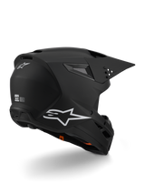 Alpinestars S-M3 Solid Helmet ECE 22.06, casco de motocross, negro mate, con el logotipo blanco de Alpinestars en el lateral y la parte trasera, carcasa aerodinámica con puertos de ventilación integrados y visera de liberación rápida, diseñado para un alto rendimiento en carreras off-road
