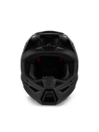 Alpinestars S-M3 Solid Helmet ECE 22.06, casco de motocross, negro mate, vista frontal que muestra la ventilación agresiva de la mentonera y el lema 'ONE GOAL - ONE VISION', diseño aerodinámico para carreras todoterreno