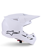 Alpinestars S-M3 Solid Helmet, Motocross Helmet, Glossy White, side profile view with black star logo, angular aerodynamic shell, multiple ventilation ports, integrated visor and chin guard, off-road racing protection