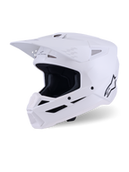 Alpinestars S-M3 Solid Helmet, Motocross Helmet, White Glossy, full-face off-road head protector featuring a prominent visor, multiple intake vents, and a black Alpinestars logo on the side profile