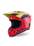 Alpinestars S-M3 Fray Helmet ECE 22.06, Motocross Helmet, Red Yellow Fluo Black Glossy, featuring an aerodynamic shell with ventilation ports, integrated yellow visor, black Alpinestars wordmark and star logo, glossy finish for off-road racing