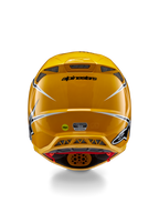 Casco Alpinestars Supertech M10 Ampress, vista posterior, amarillo brillante con detalles en negro y blanco, incluye rejillas de ventilación traseras, adhesivos MIPS y ECE 22.06, protección profesional para motocross