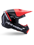Casco Alpinestars S-M3 Radium, casco de motocross, negro, rojo flúor y blanco brillante, con un diseño aerodinámico con visera angular, puertos de ventilación y acabado brillante, protección premium para deportes de motor
