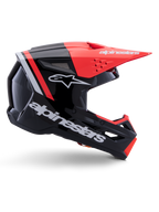 Casco Alpinestars S-M3 Radium, casco de motocross, negro, rojo flúor y blanco brillante, con un diseño aerodinámico con visera angular, puertos de ventilación y acabado brillante, protección premium para deportes de motor