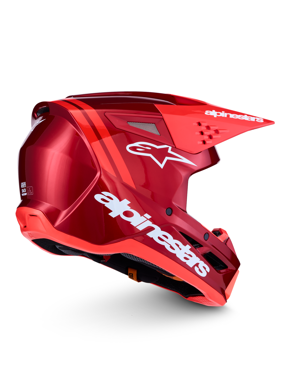 Alpinestars SM3 Radium ECE06, casco de motocross, rojo y blanco, perfil lateral trasero, certificado ECE 22.06