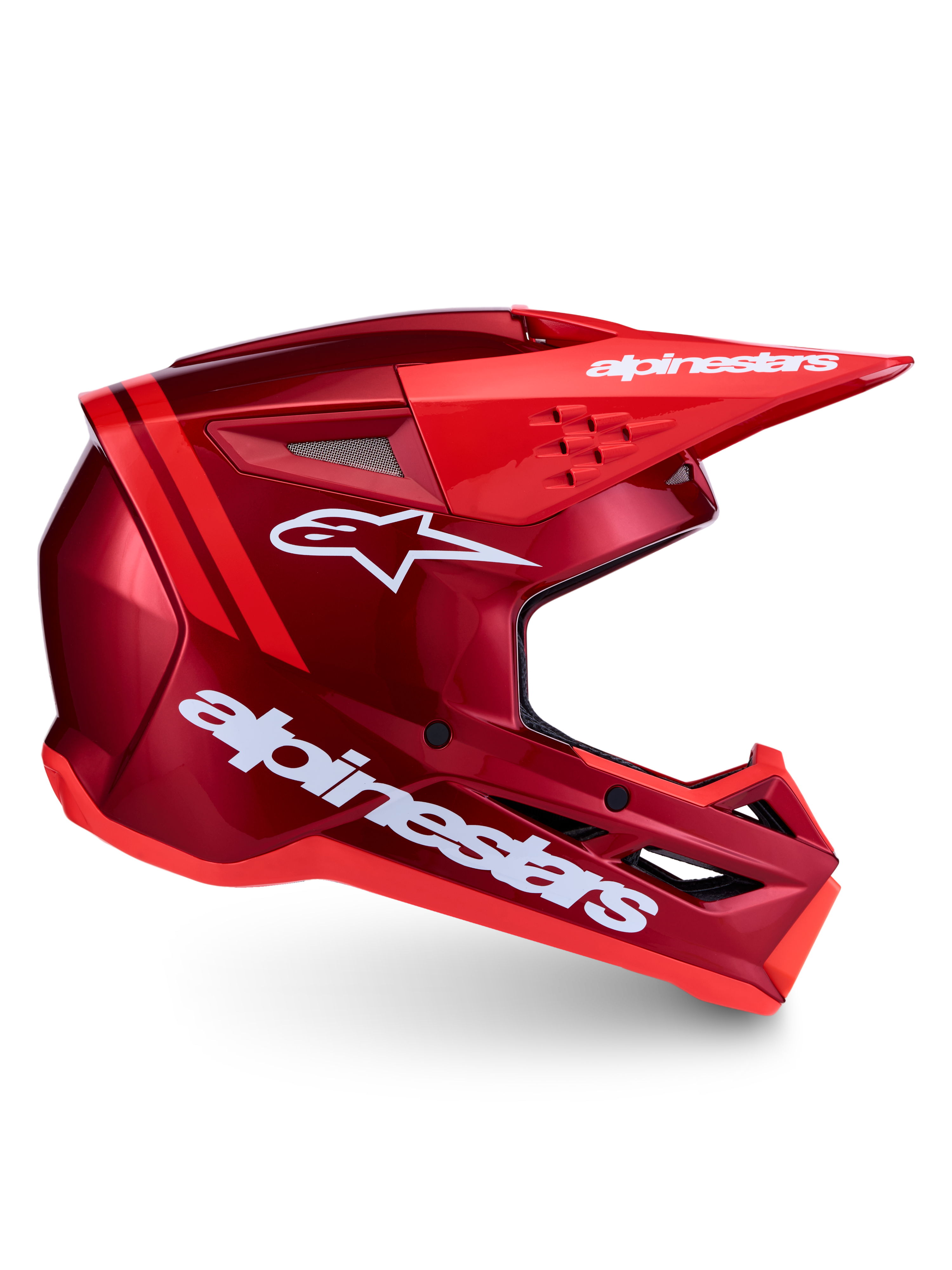 Alpinestars SM3 Radium, casco de motocross rojo y blanco, ventilación avanzada, protección contra impactos, homologado ECE 2206.