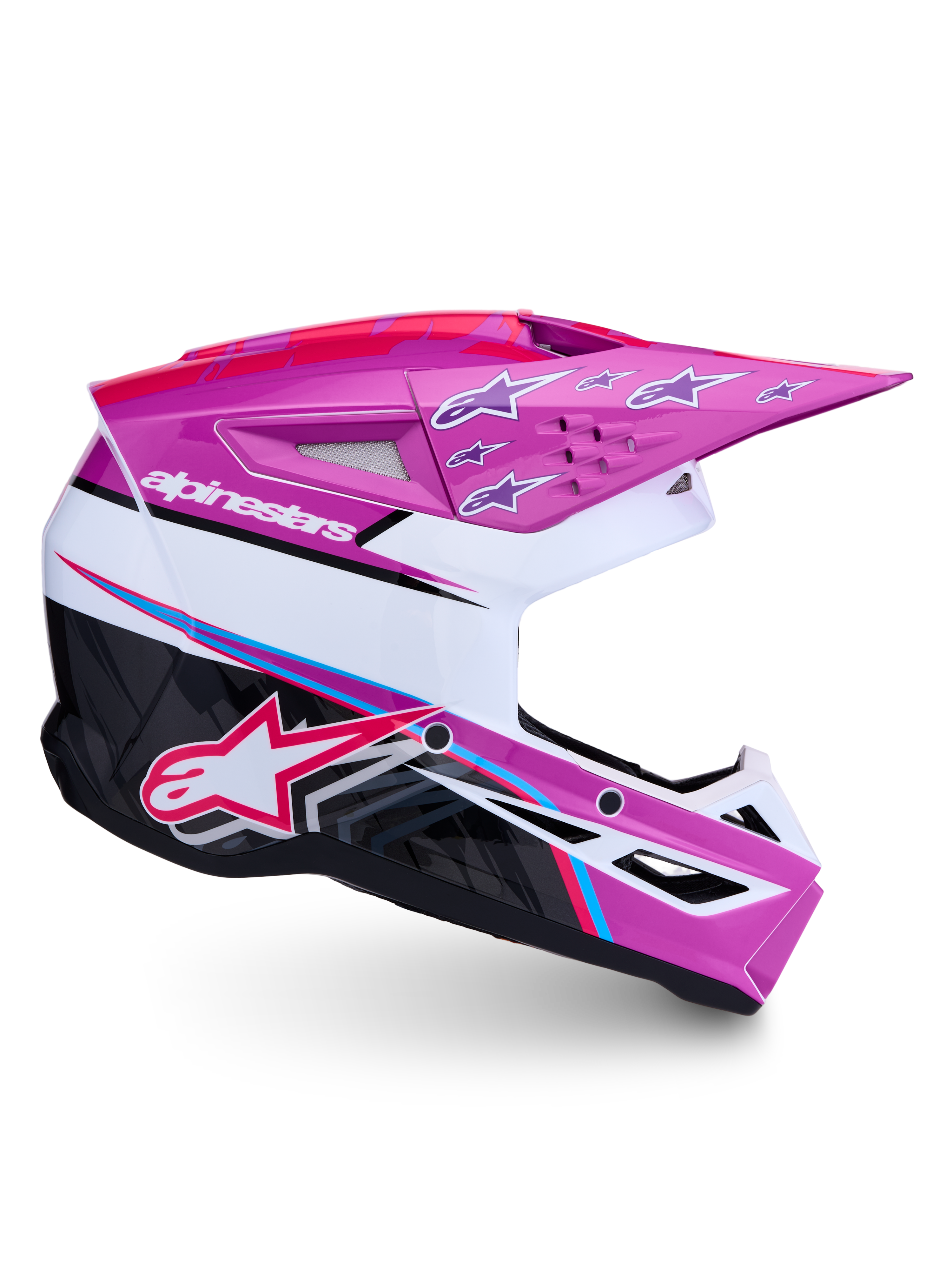 Alpinestars SM3 Falcon, casco de motocross, morado y blanco con rosa flúor, certificación ECE 22.06, para conducción off-road