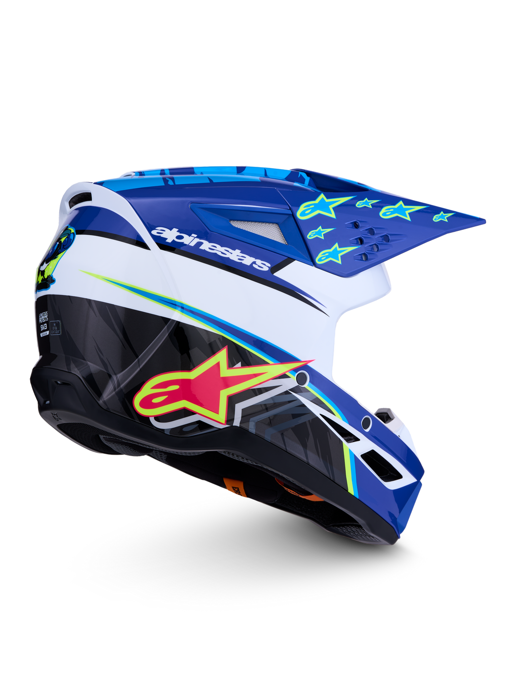 Alpinestars Casco SM3 Falcon ECE06, casco para motocross y off-road, azul y blanco con detalles flúor, certificación ECE 2206