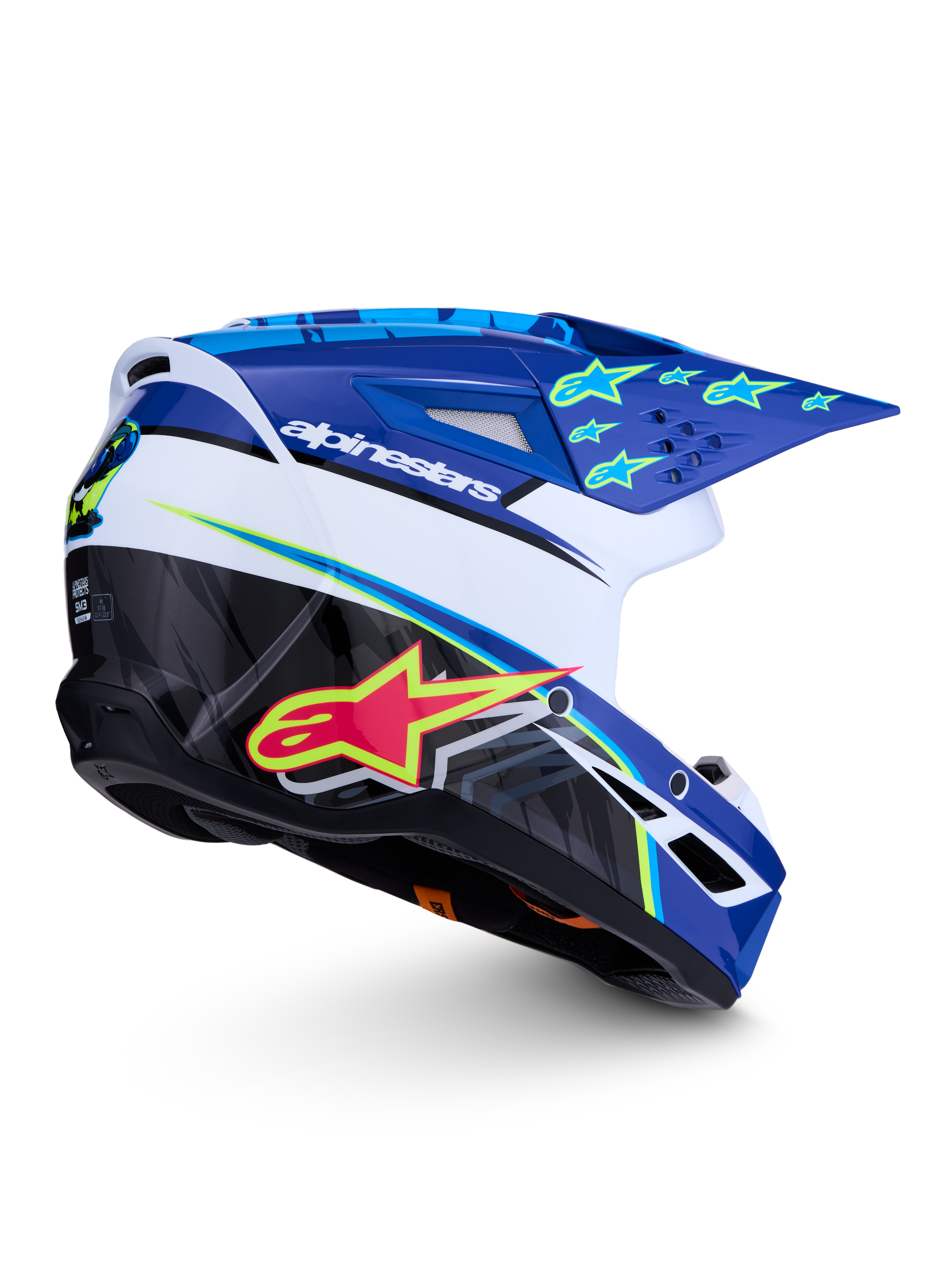Alpinestars Casco SM3 Falcon ECE06, casco para motocross y off-road, azul y blanco con detalles flúor, certificación ECE 2206