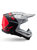 Casco Alpinestars Supertech M10 Flood ECE 22.06, casco de motocross, plata, negro y naranja flúor, acabado mate y brillante, perfil aerodinámico con calota multicompuesta, marca llamativa con el logotipo de Alpinestars en naranja, puertos de ventilación de gran flujo y visera protectora
