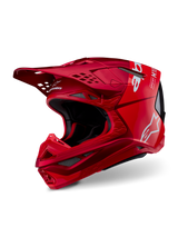 Alpinestars Supertech M10 Flood Helmet, Motocross Helmet, Red and Fluo Red Matte and Glossy, featuring white Alpinestars logos, aerodynamic profile with multiple ventilation ports, lightweight carbon composite shell for off-road racing