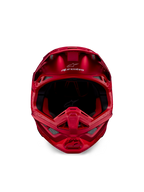 Casco Alpinestars Supertech M10 Flood, casco de motocross, Rojo Flúor y Rojo Mate/Brillante, vista frontal que muestra el perfil aerodinámico con múltiples puertos de ventilación, logotipo de Alpinestars en la frente y forro interior rojo, equipo profesional de carreras todoterreno