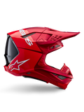 Casco Alpinestars Supertech M10 Flood, casco de motocross, rojo flúor y rojo mate y brillante, vista de perfil lateral con logotipos blancos, múltiples ventilaciones cubiertas de malla y diseño aerodinámico para carreras todoterreno