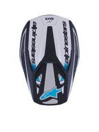 Casco Alpinestars S-M3 Heat, casco de motocross, vista superior, plata, azul y negro mate, con la marca Alpinestars en los laterales, logotipo Astar azul en la visera y diseño de calota aerodinámica con acabado mate.