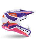 Alpinestars S-M3 Heat Helmet ECE 22.06, casco de motocross, blanco, púrpura y rosa brillante, con gráficos vibrantes en púrpura y rosa con detalles en naranja, vista lateral que muestra el logo Astar y diseño ventilado para carreras todoterreno