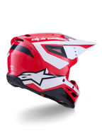 Alpinestars S-M3 Heat, casco de motocross rojo, blanco y negro brillante, certificado ECE 22.06, vista trasera tres cuartos.