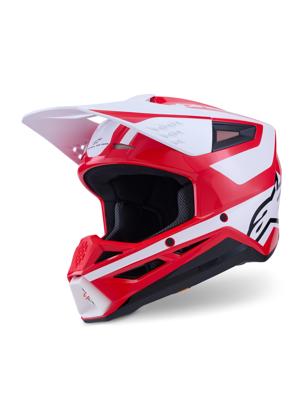 Alpinestars S-M3 Heat, casco de motocross, rojo, blanco y negro, acabado brillante, certificado ECE 22.06, visera blanca