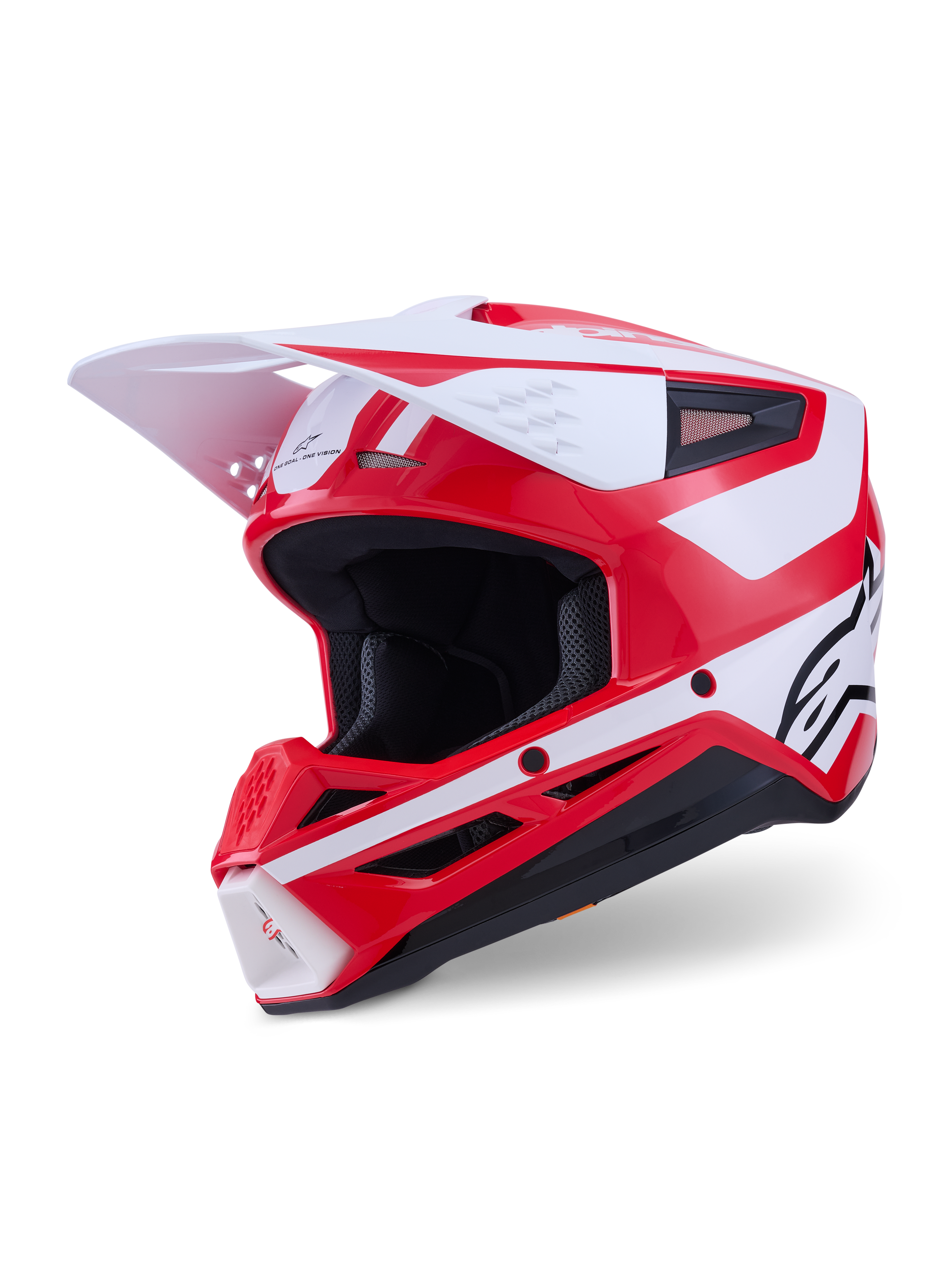 Alpinestars S-M3 Heat, casco de motocross, rojo, blanco y negro, acabado brillante, certificado ECE 22.06, visera blanca