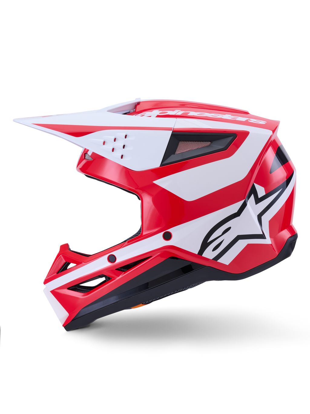 Alpinestars S-M3 Heat, casco de motocross rojo y blanco brillante, certificado ECE, vista de perfil lateral.