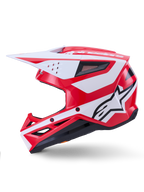 Alpinestars S-M3 Heat, casco de motocross rojo y blanco brillante, certificado ECE, vista de perfil lateral.