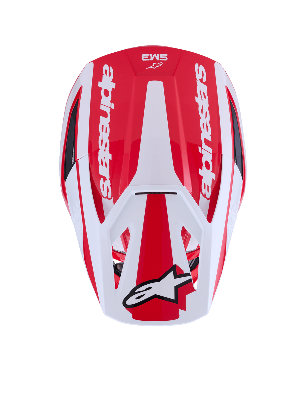 Alpinestars S-M3 Heat, casco de motocross, rojo y blanco, certificado ECE 22.06, vista superior de calota aerodinámica
