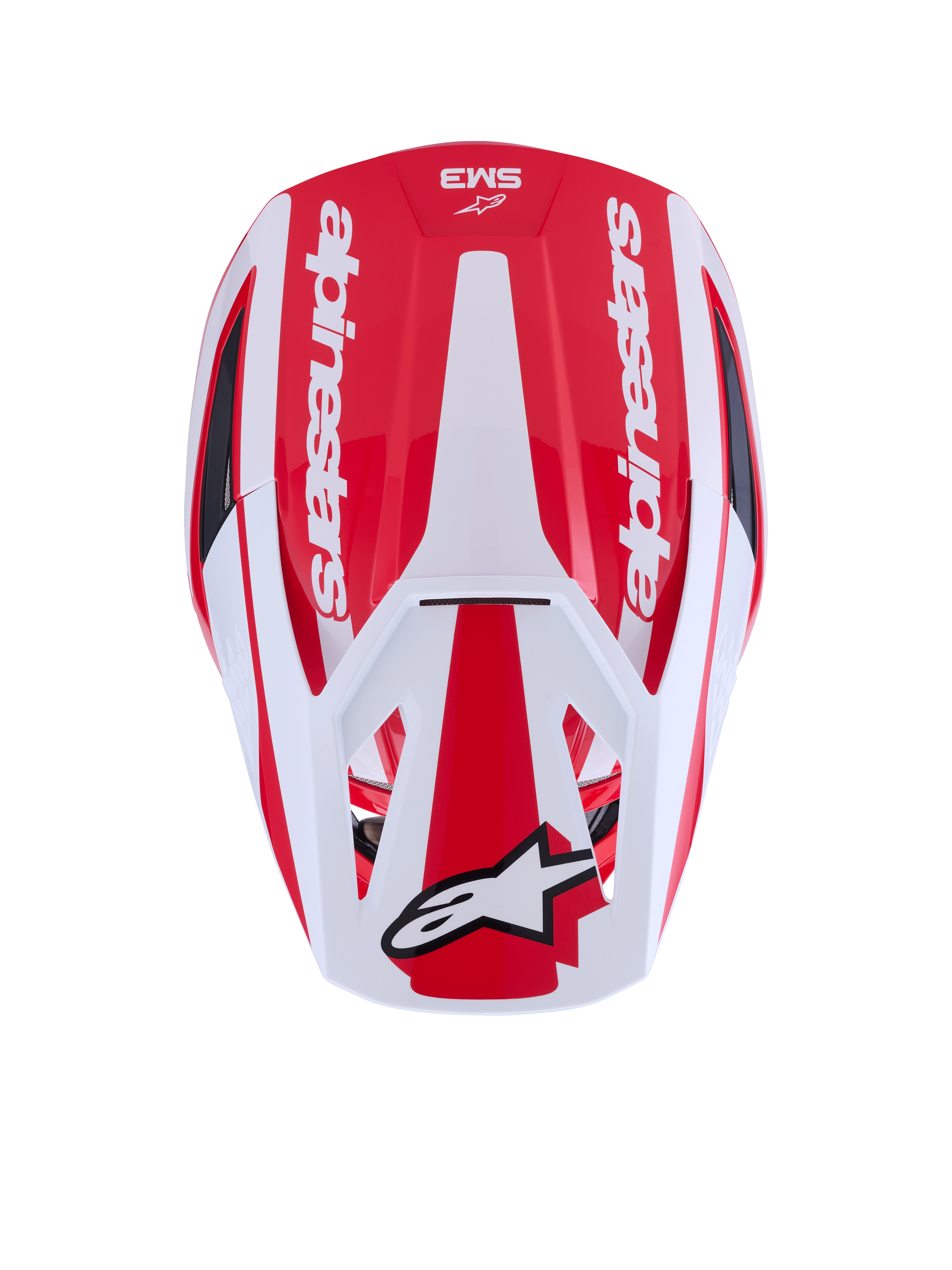 Alpinestars S-M3 Heat, casco de motocross, rojo y blanco, certificado ECE 22.06, vista superior de calota aerodinámica