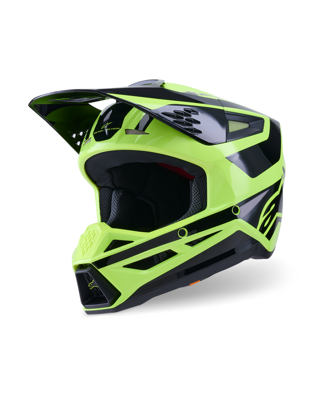Casco Alpinestars S-M3 Heat, casco de motocross, amarillo flúor y negro brillante, con una calota aerodinámica con visera grande, múltiples puertos de entrada de ventilación y un diseño agresivo en la mentonera, protección de alto rendimiento para la cabeza en conducción off-road