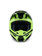 Casco Alpinestars S-M3 Heat, vista frontal, amarillo flúor y negro brillante, casco profesional de motocross y off-road, con mentonera ventilada y diseño aerodinámico con detalles en negro.