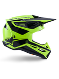 Casco Alpinestars S-M3 Heat, casco de motocross y off-road, amarillo flúor y negro brillante, certificado ECE 22.06, perfil lateral con un diseño angular y visera puntiaguda, múltiples puertos de ventilación y llamativos gráficos geométricos negros que incluyen el logotipo A-star.