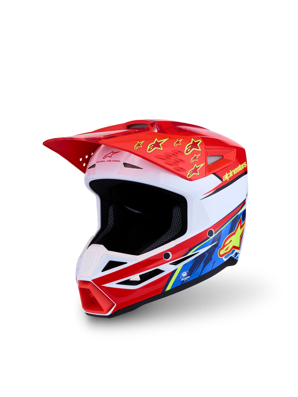 Alpinestars casco juvenil SM3 Falcon ECE06, casco de motocross rojo y blanco con gráficos amarillos y azules