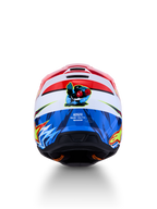 Casco juvenil Alpinestars SM3 Falcon, casco de motocross en rojo, blanco y azul, certificado ECE 2206 con un gráfico de halcón boxeador en la parte trasera