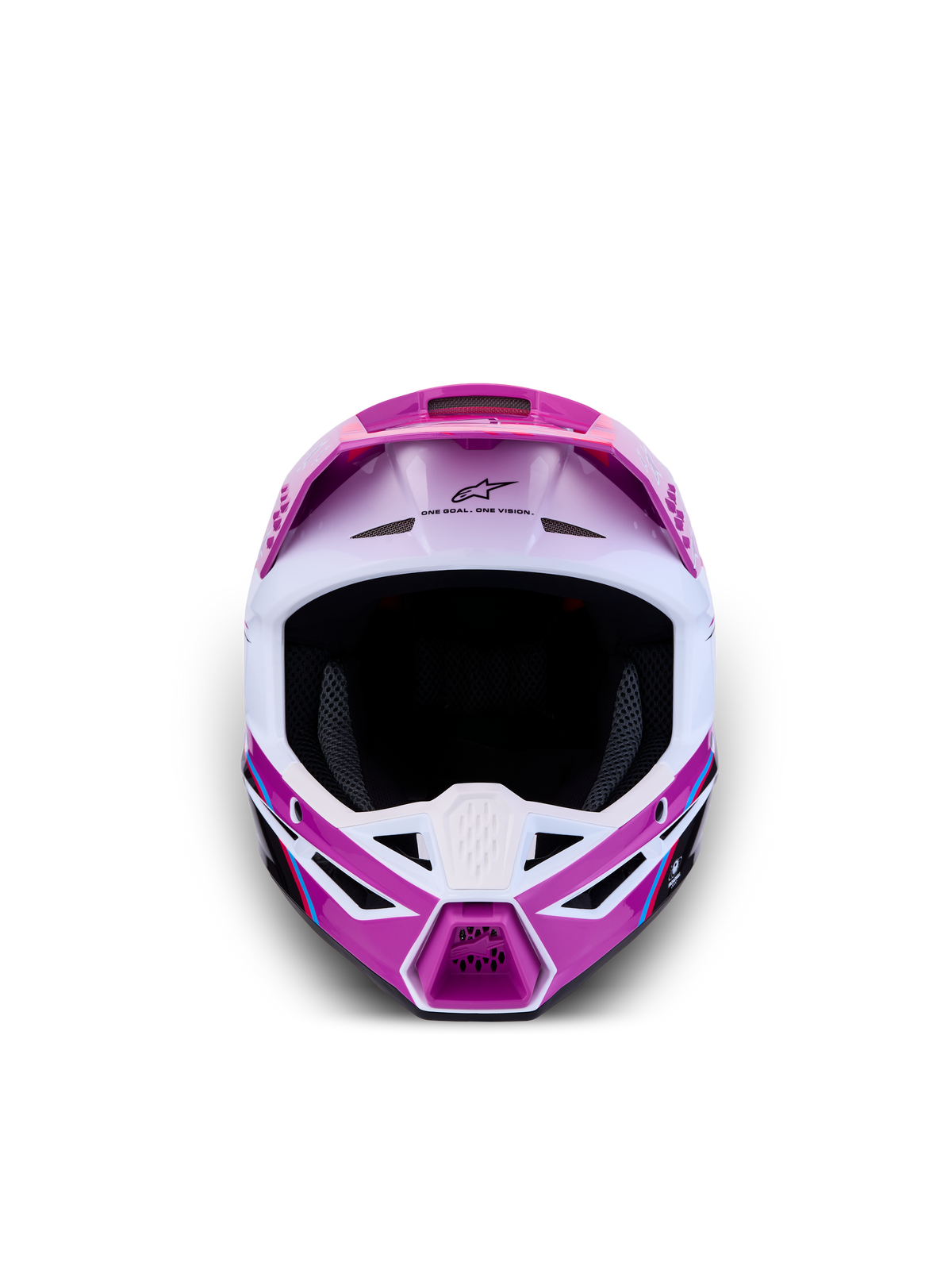 Alpinestars SM3 Youth Falcon, casco de motocross juvenil, morado y blanco, certificado ECE06, vista frontal para off-road