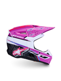 Casco juvenil Alpinestars SM3 Falcon para motocross, morado, blanco y rosa flúor, certificado ECE 22.06, diseño ligero.