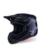 Casco Alpinestars S-M7 Solid, casco de motocross, negro brillante, con logotipo blanco de Alpinestars en el lateral, visera aerodinámica y múltiples tomas de aire para protección en carreras off-road