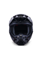Alpinestars S-M7 Solid Helmet ECE 22.06, casco de motocross, negro brillo, vista frontal que destaca la carcasa compuesta aerodinámica, puertos de ventilación en la mentonera y acolchado interno de malla, acabado elegante para carreras todoterreno