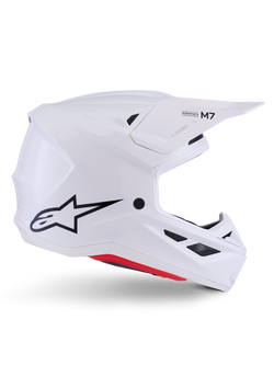 Alpinestars S-M7 Solid Helmet ECE 22.06, Motocross Helmet, White Glossy, aerodynamic angular design with black ventilation grills, featuring black star logo and M7 branding, professional protection for off-road racing