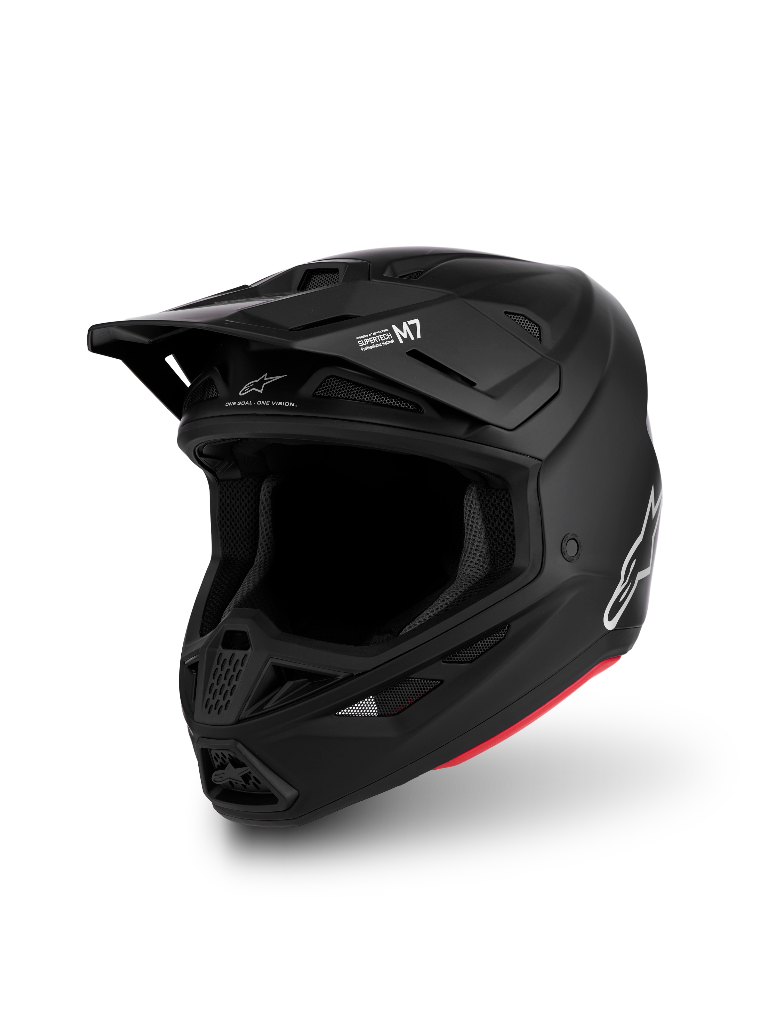 Alpinestars S-M7 Solid ECE06, casco de motocross y off-road, negro mate y rojo, carcasa aerodinámica ligera con tecnología PLASMA, certificado ECE 22.06 para alto rendimiento