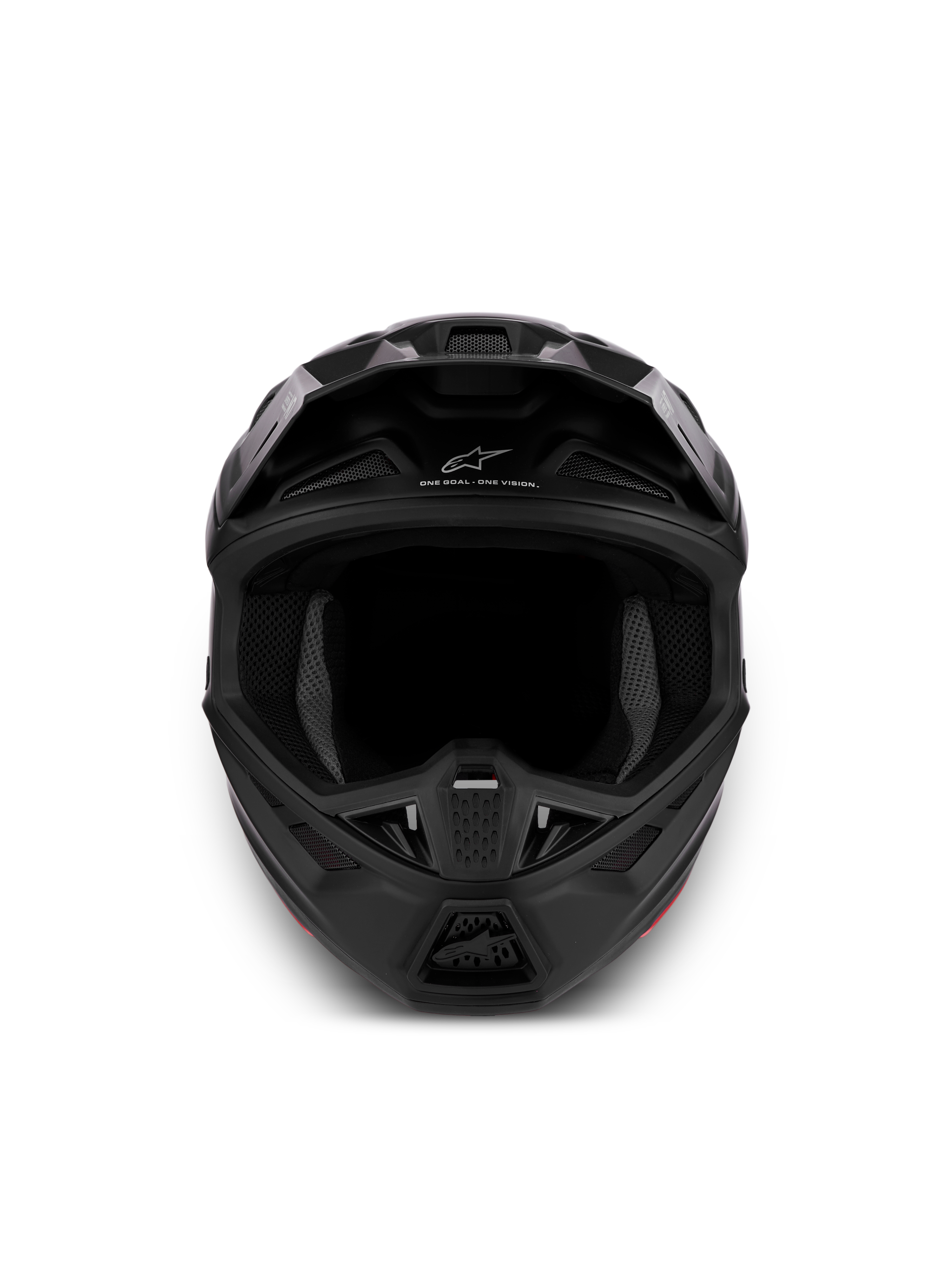 Casco Alpinestars S-M7 Solid ECE06, casco de motocross negro mate con diseño aerodinámico, ventilación y certificado CE.