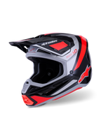 Casco Alpinestars S-M7 Rise, casco de motocross, negro, plateado y rojo flúor brillante, calota de compuesto aerodinámico con múltiples puertos de ventilación, visera ajustable y marca distintiva para carreras off-road