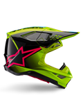 Alpinestars Supertech M10 Unite Helmet, casco de motocross, amarillo flúor y negro con gráficos de estrella en rosa diva, diseño aerodinámico brillante con múltiples puertos de ventilación, certificado ECE 22.06