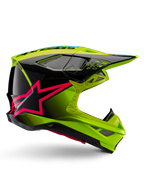 Alpinestars Supertech M10 Unite Helmet, casco de motocross, amarillo flúor y negro con gráficos de estrella en rosa diva, diseño aerodinámico brillante con múltiples puertos de ventilación, certificado ECE 22.06