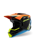 Alpinestars S-M3 Youth Fray Helmet, Motocross Helmet, Black Orange Yellow and Blue, featuring a glossy finish, aerodynamic visor, and bold branding for youth off-road racing