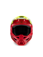 Casco Alpinestars S-M3 Youth Fray, casco de motocross, rojo y amarillo flúor brillante, vista frontal que destaca las entradas de ventilación y la mentonera agresiva, protección de cabeza especializada para off-road para jóvenes pilotos