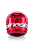 Casco Alpinestars S-M7 Core, Rojo Brillante, vista trasera con gran logotipo blanco de Alpinestars, calota aerodinámica con puertos de ventilación integrados, protección profesional para la cabeza en motocross