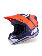 Alpinestars S-M7 Core Helmet ECE 22.06, casco de motocross, naranja y azul marino mate, con logotipos blancos llamativos, carcasa aerodinámica con ventilación integrada, visera naranja y construcción de nivel profesional para carreras off-road