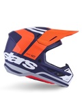 Alpinestars S-M7 Core Helmet ECE 22.06, casco de motocross, azul oscuro mate con detalles en naranja vibrante y blanco, visera naranja, perfil aerodinámico con puertos de ventilación de malla y certificación ECE 22.06