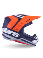 Alpinestars S-M7 Core Helmet ECE 22.06, casco de motocross, azul oscuro mate con detalles en naranja vibrante y blanco, visera naranja, perfil aerodinámico con puertos de ventilación de malla y certificación ECE 22.06