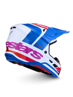 Alpinestars S-M7 Core, casco de motocross blanco y azul con detalles en rosa, certificado ECE 22.06.